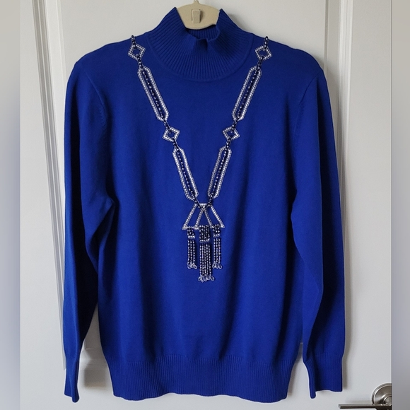 Bob Mackie royal blue long sleeve beaded sweater size medium - Picture 1 of 8